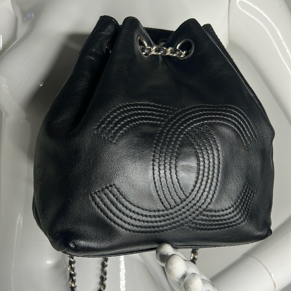 Chanel Black Leather Mini Backpack Bucket Bag Dustbag and Authenticity Card